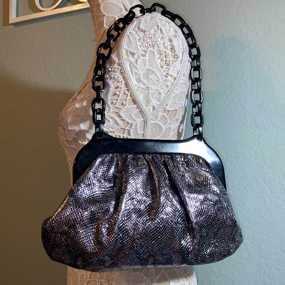 Like new BODHI animal print metallic shoulder evening bag